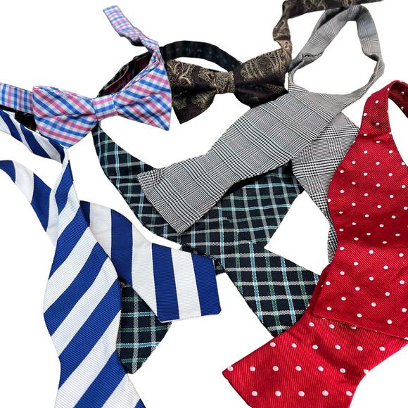 Bundle of 6 Bow Ties Silk Tommy Hilfiger Polka Dot Plaid Stripe Original Penguin - Picture 1 of 8